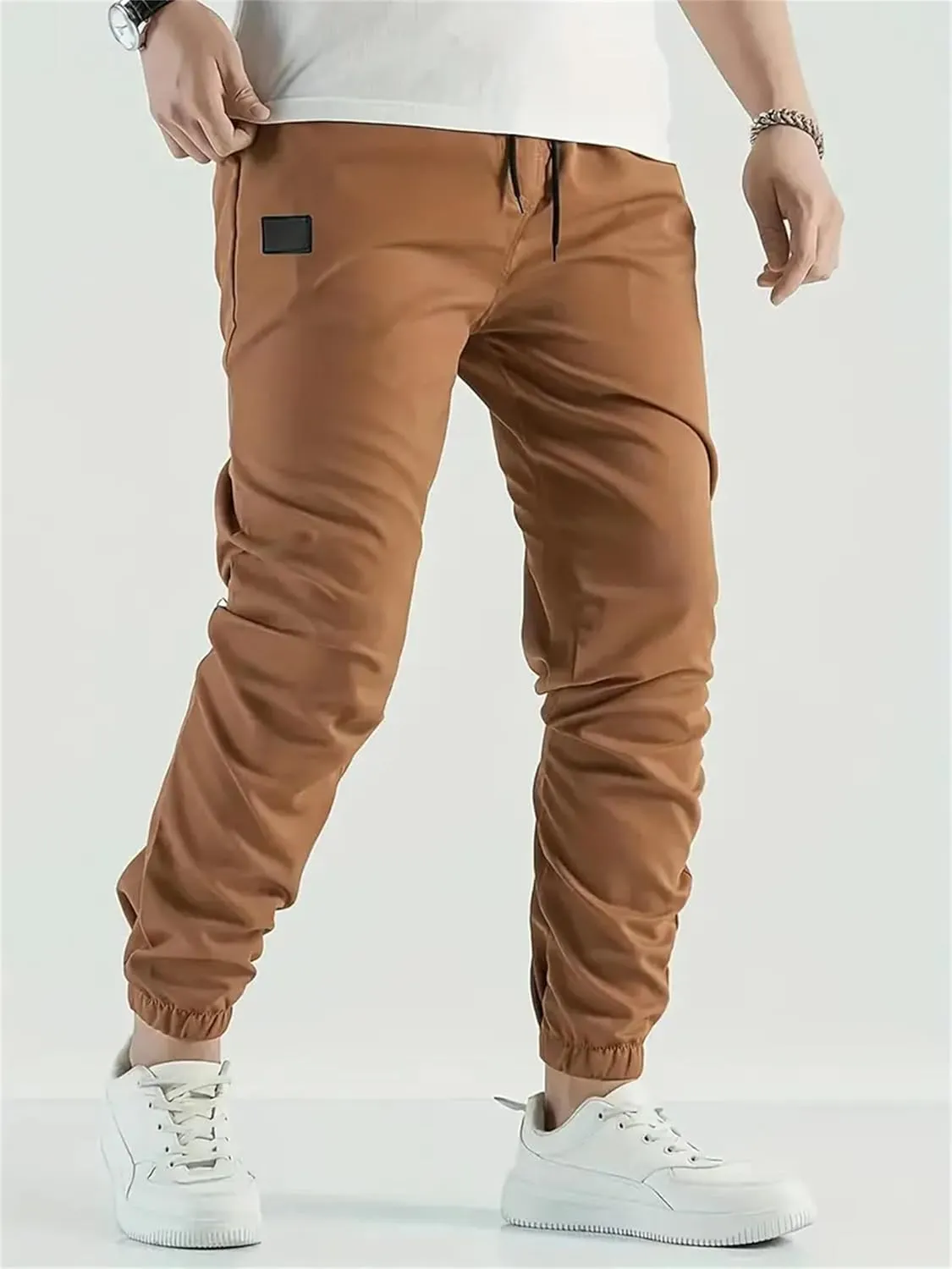 Men's Casual Pants Twill Elastic Drawstring Waist Tapered Chino Pants Cargo Work Hiking Pants Sweatpants with Pockets