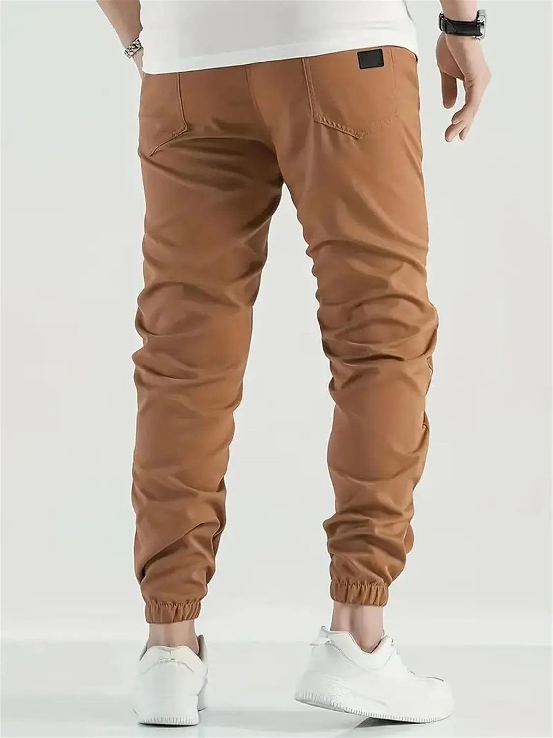 Men's Casual Pants Twill Elastic Drawstring Waist Tapered Chino Pants Cargo Work Hiking Pants Sweatpants with Pockets