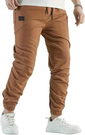 Men's Casual Pants Twill Elastic Drawstring Waist Tapered Chino Pants Cargo Work Hiking Pants Sweatpants with Pockets
