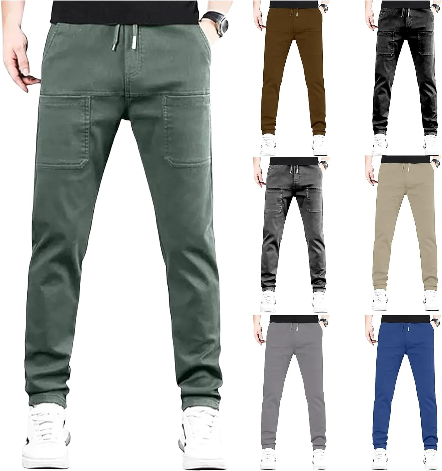 Men's Casual Sports Pants Solid Color Splice Line Trousers Drawstring Stretchy Workout Trousers Slim Fit Simple Pants