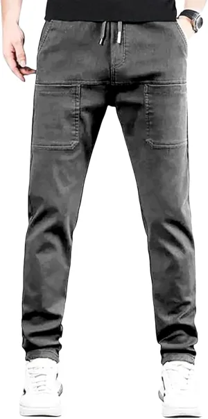 Men's Casual Sports Pants Solid Color Splice Line Trousers Drawstring Stretchy Workout Trousers Slim Fit Simple Pants