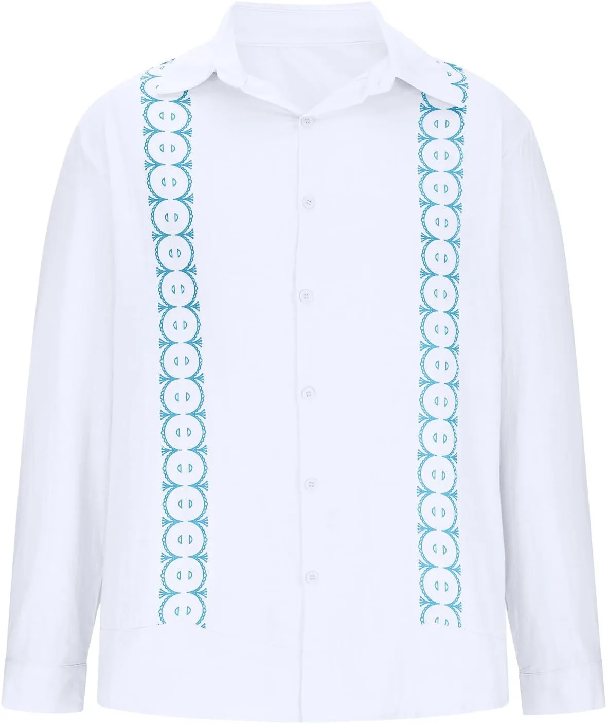 Men's Cuban Guayabera Shirts - Casual Long Sleeve Cotton Linen Button Down Shirt Summer Regular Fit Beach Tops