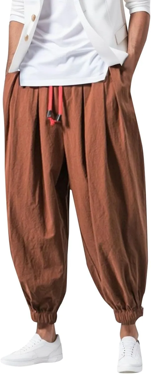 Men's Loose Casual Long Pants, Solid Color Wide Leg Drawstring Pants, Summer Fall Wear Lightweight Long Pants