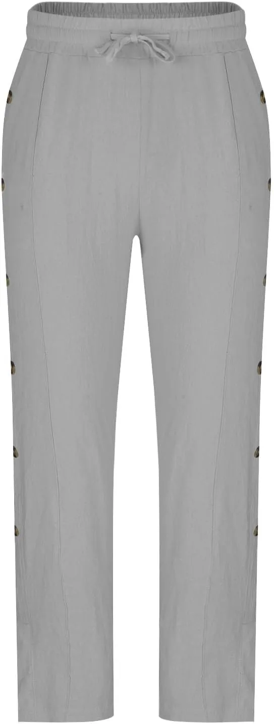 Mens Loose Fit Linen Pants Elastic Waist Drawstring Lightweight Summer Button Yoga Casual Trousers Straight Leg