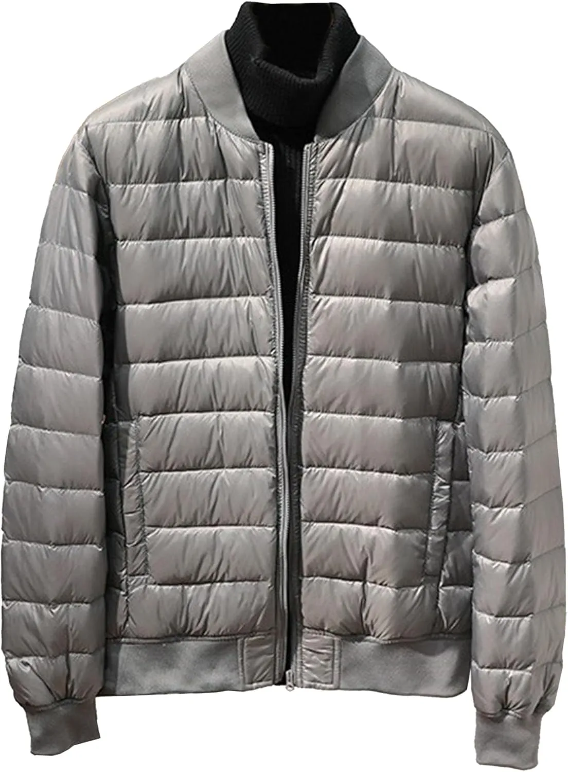 Mens Puffer Lightweight Jacket Stand Collar Windproof Travel Puffer Jackets Cotton Bomber Slim Fit Padded Coats