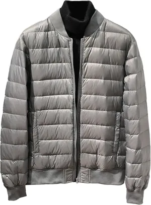 Mens Puffer Lightweight Jacket Stand Collar Windproof Travel Puffer Jackets Cotton Bomber Slim Fit Padded Coats