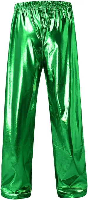 Mens Shiny Metallic Pants Stylish Sequin Straight Legs Jogger Pants Drawstring Waist Party Club Rave Disco Trousers