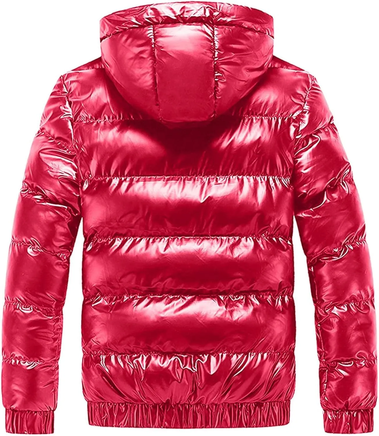 Mens Shiny Puffer Jacket Hooded Down Quilted Insulated Jacket Zip up Padded Coat Glossy Winter Coat Warm Outwear