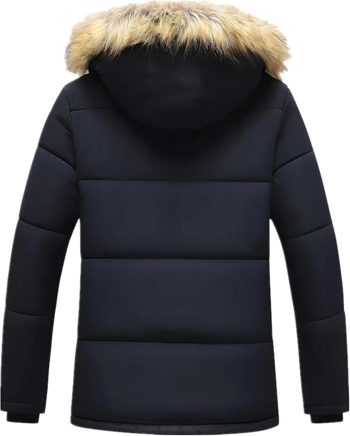 Men's Thermal Winter Parka Jacket Thick Fluff Lining Cotton Padded Coat with Detachable Fur Hood