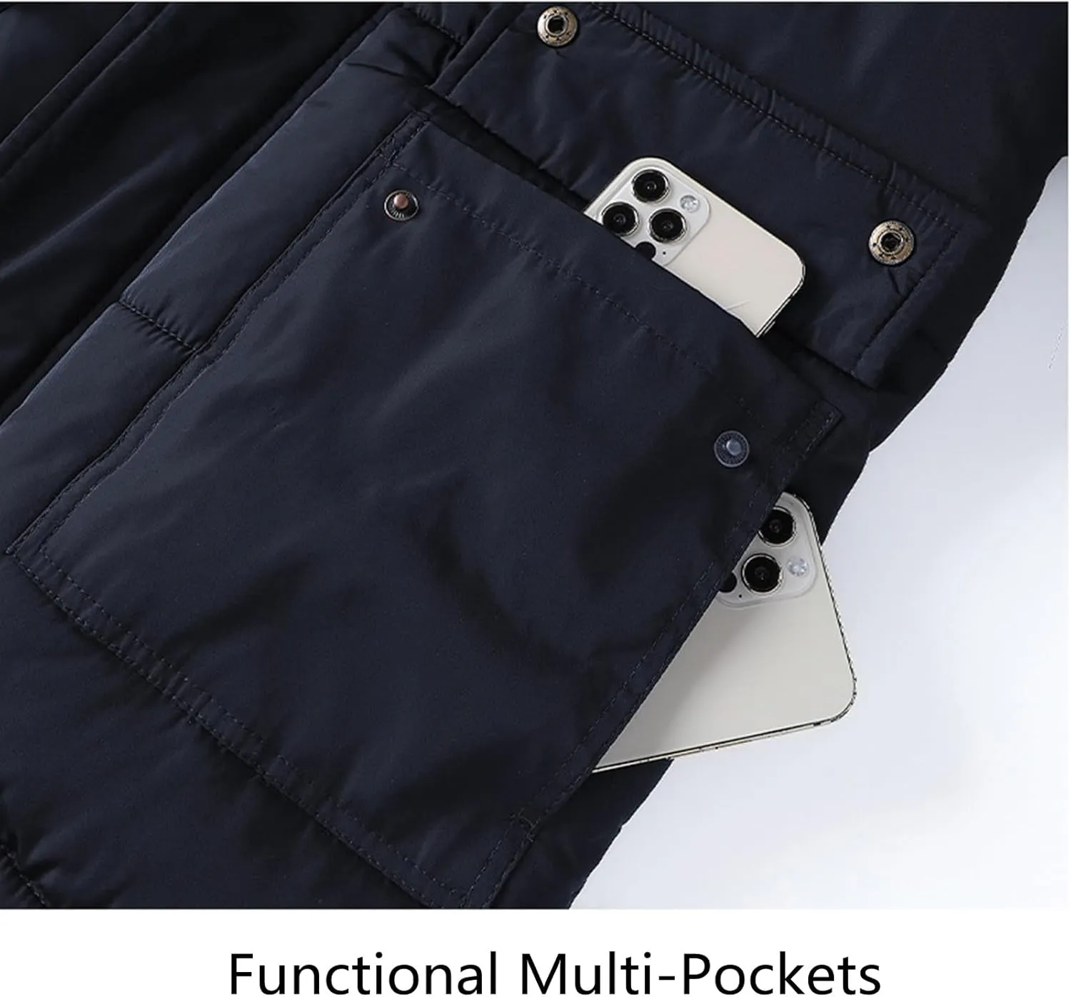 Men's Thermal Winter Parka Jacket Thick Fluff Lining Cotton Padded Coat with Detachable Fur Hood
