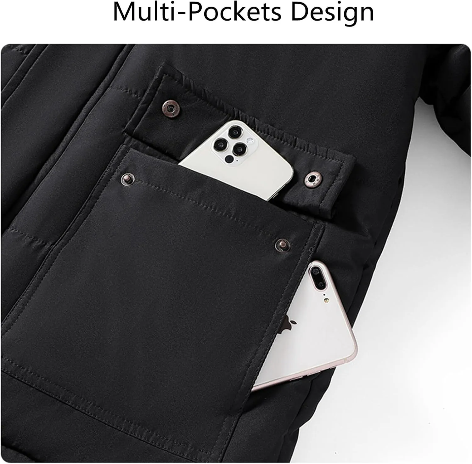 Men's Thermal Winter Parka Jacket Thick Fluff Lining Cotton Padded Coat with Detachable Fur Hood