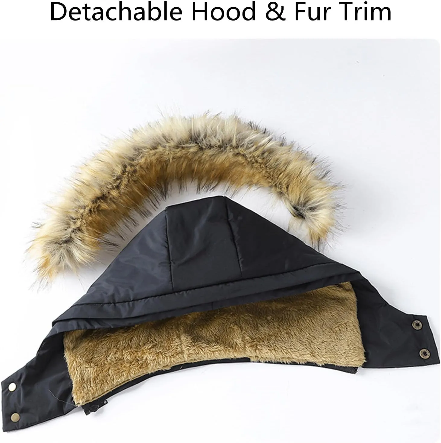 Men's Thermal Winter Parka Jacket Thick Fluff Lining Cotton Padded Coat with Detachable Fur Hood