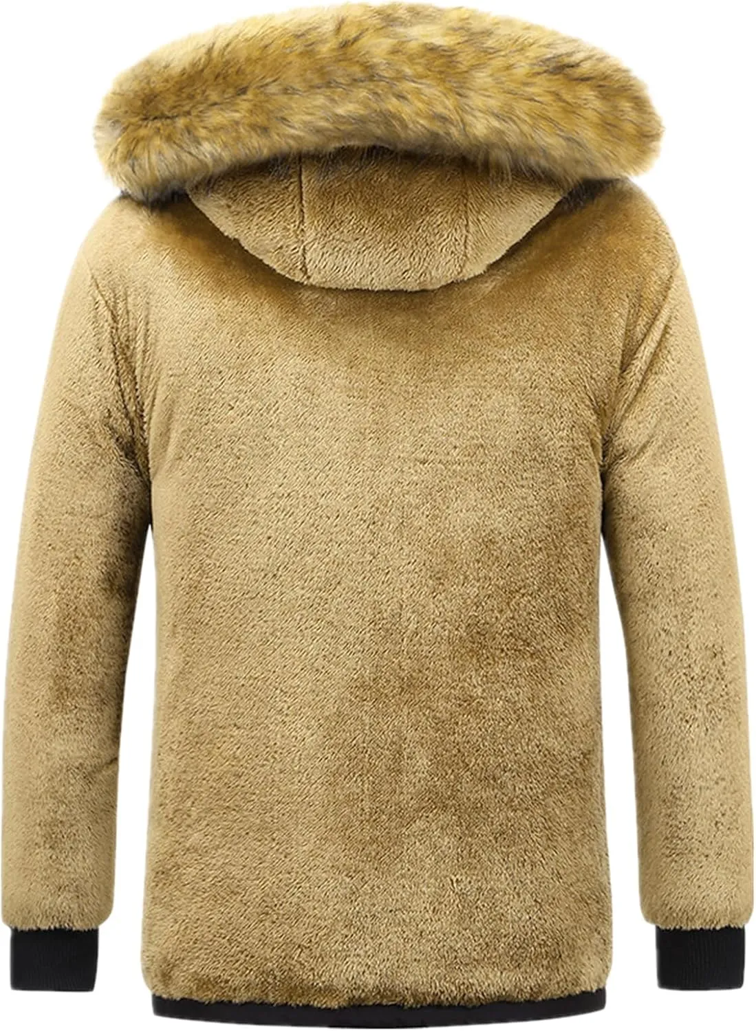 Men's Thermal Winter Parka Jacket Thick Fluff Lining Cotton Padded Coat with Detachable Fur Hood