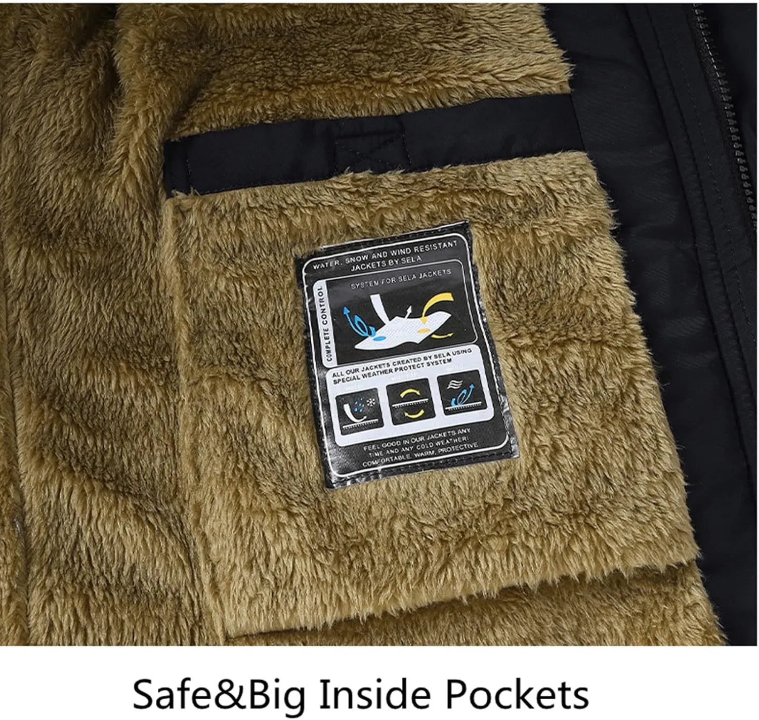 Men's Thermal Winter Parka Jacket Thick Fluff Lining Cotton Padded Coat with Detachable Fur Hood