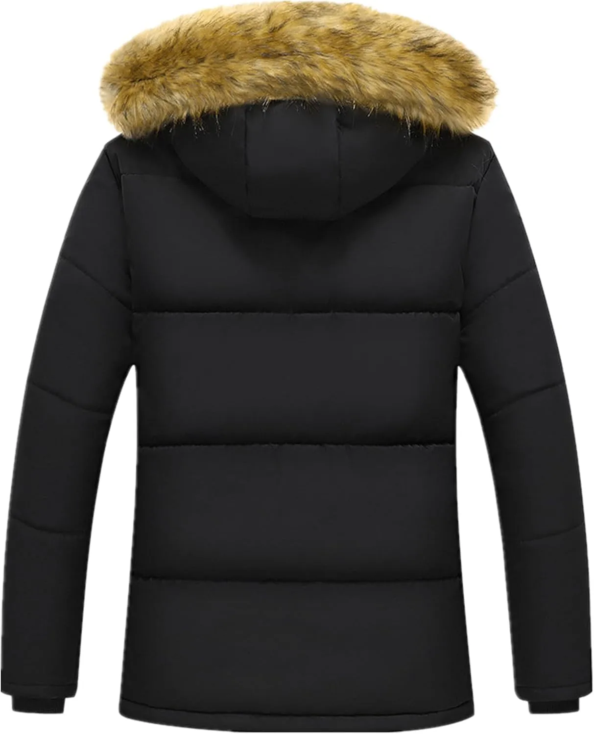 Men's Thermal Winter Parka Jacket Thick Fluff Lining Cotton Padded Coat with Detachable Fur Hood