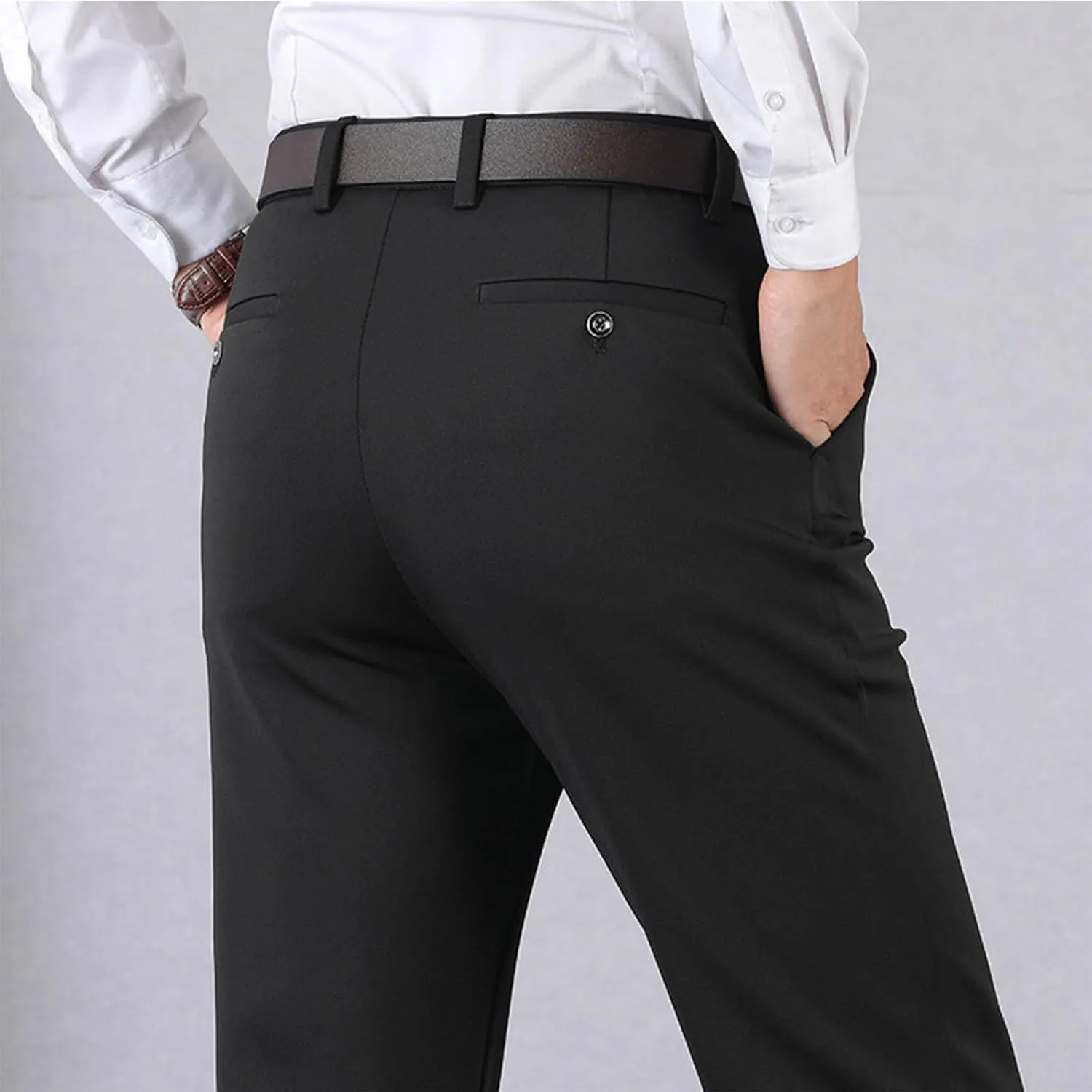 Men's Thicken Dress Pants Flat Front Slim Fit Business Work Pant Casual Straight Leg Suit Trousers with Pockets