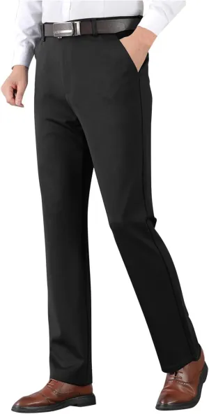 Men's Thicken Dress Pants Flat Front Slim Fit Business Work Pant Casual Straight Leg Suit Trousers with Pockets