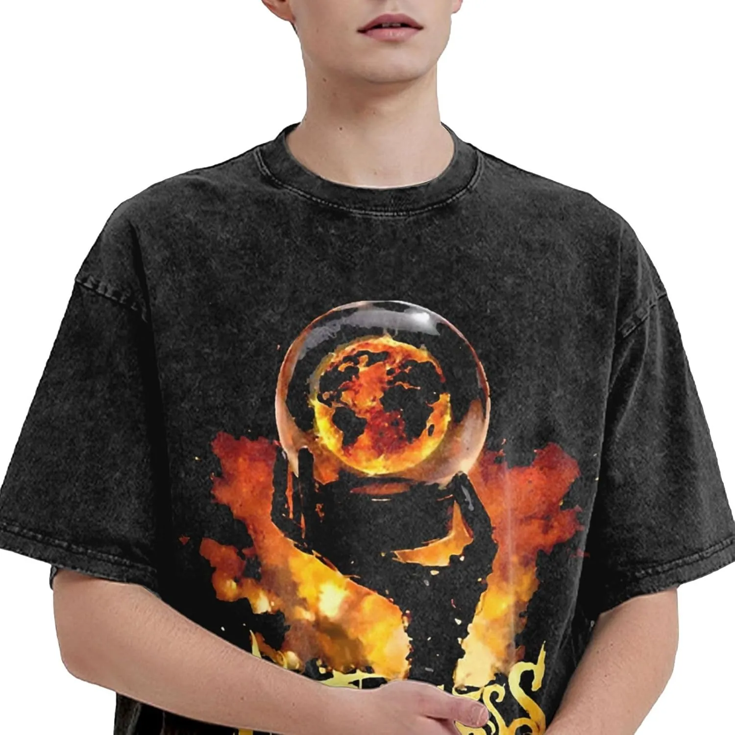 Mens Vintage Oversized Drop Shoulder Fashion T Shirt Loose Wash Solid Tee Tops