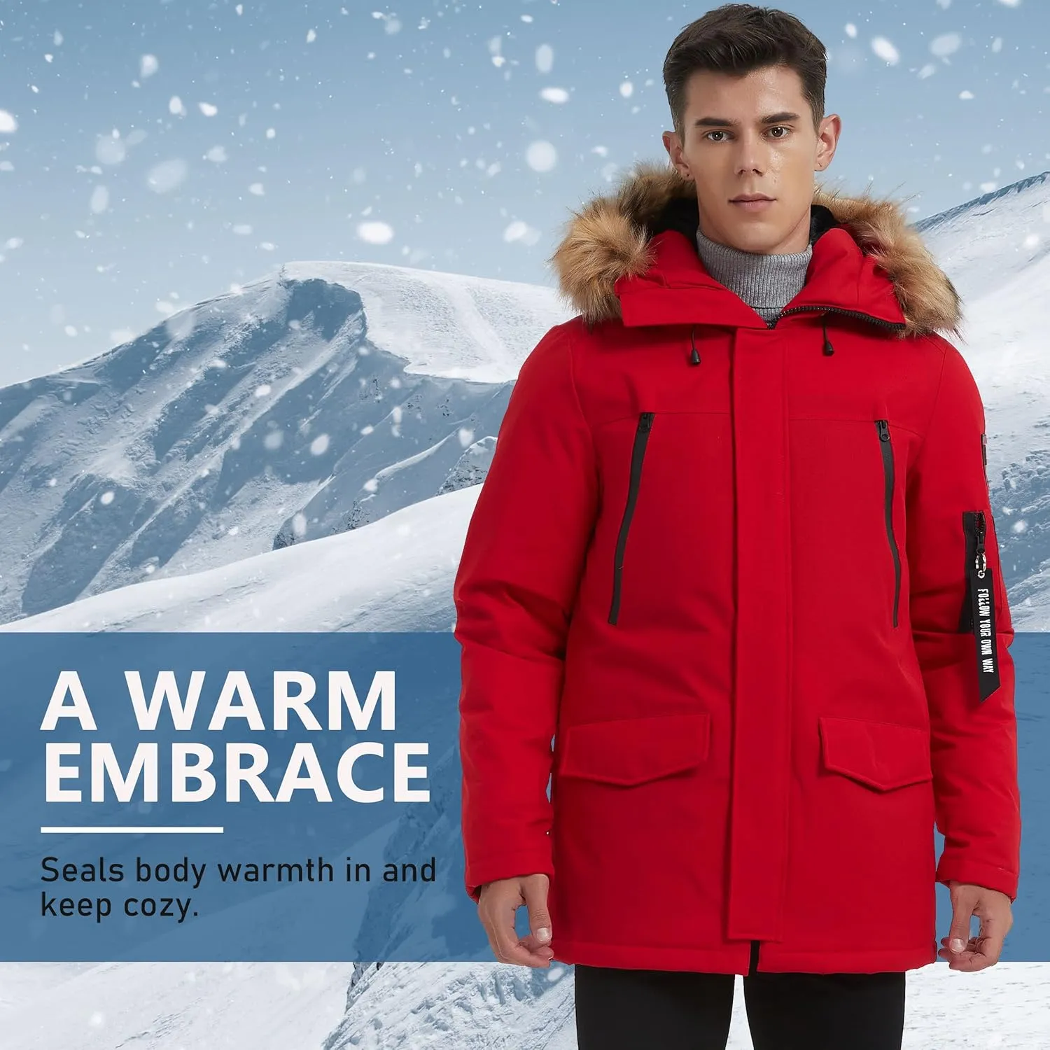 Men's Warm Winter Duck Down Parka Jacket Thickened Warm Hooded Padded Coats with Hood XS-3XL