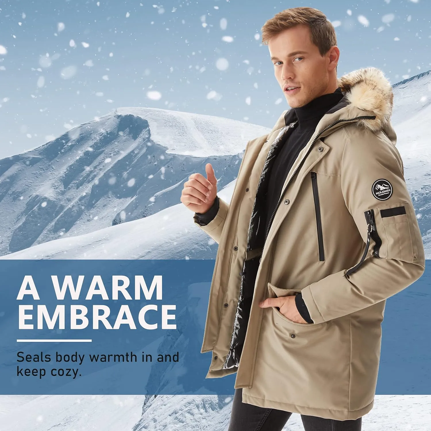 Men's Warm Winter Duck Down Parka Jacket Thickened Warm Hooded Padded Coats with Hood XS-3XL