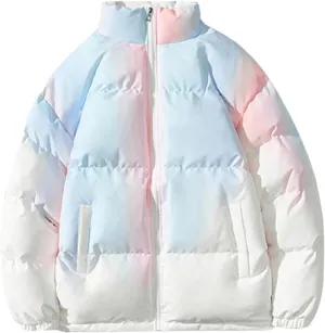 Men's Winter Fashion Tie Dyed Gradual Cotton Padded Coat Street Loose Casual Stand Collar Coat Jackets Outerwear