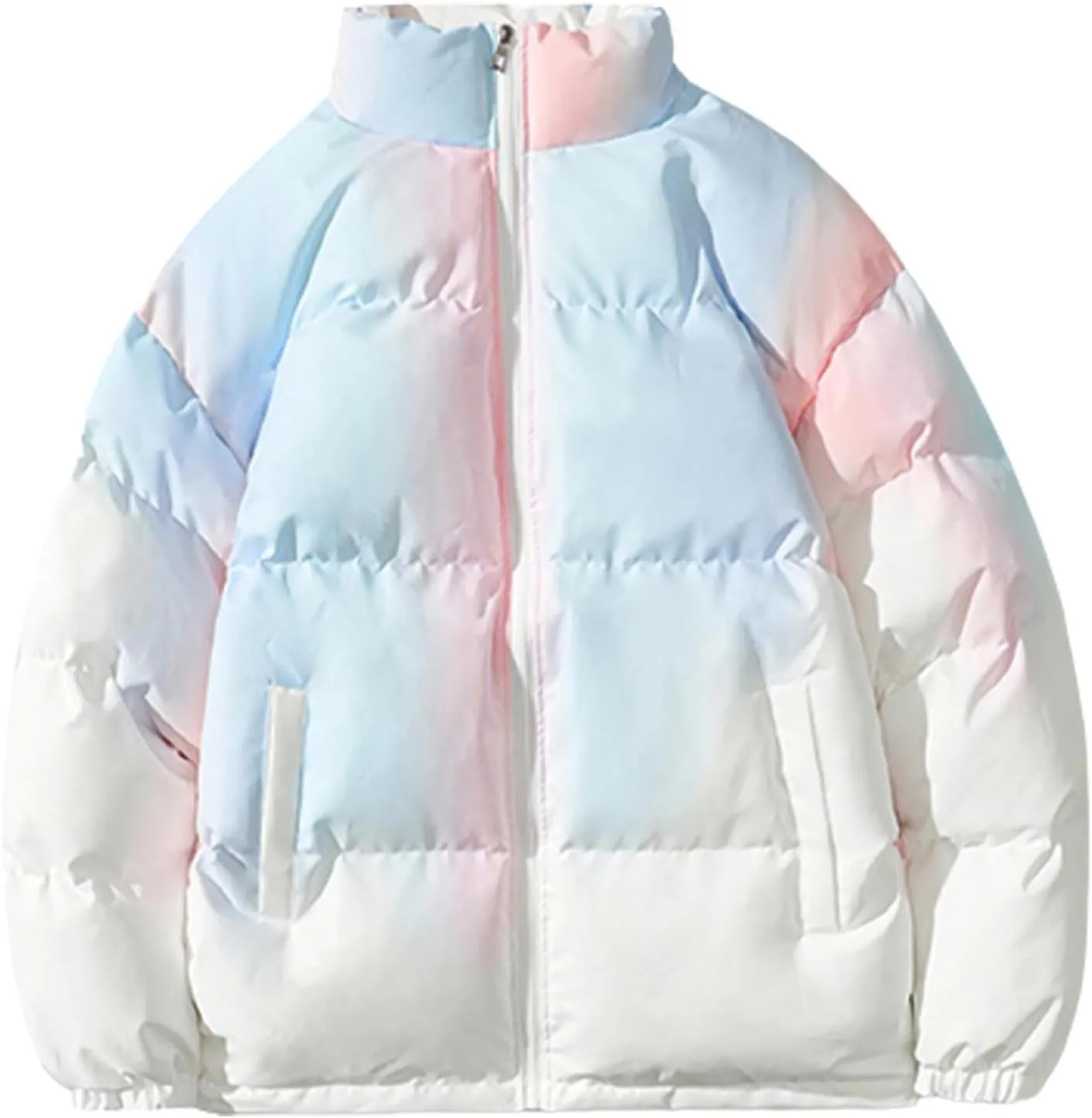 Men's Winter Fashion Tie Dyed Gradual Cotton Padded Coat Street Loose Casual Stand Collar Coat Jackets Outerwear