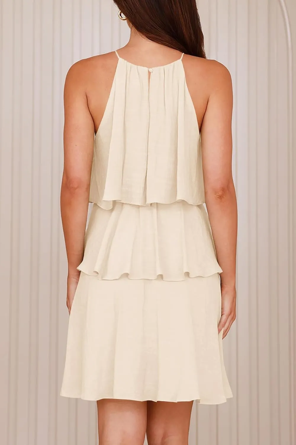 MITILLY Womens Summer 2025 Casual Sleeveless Halter Ruffle Tiered Layered Swing Mini Dress Beach Vacation Sundress