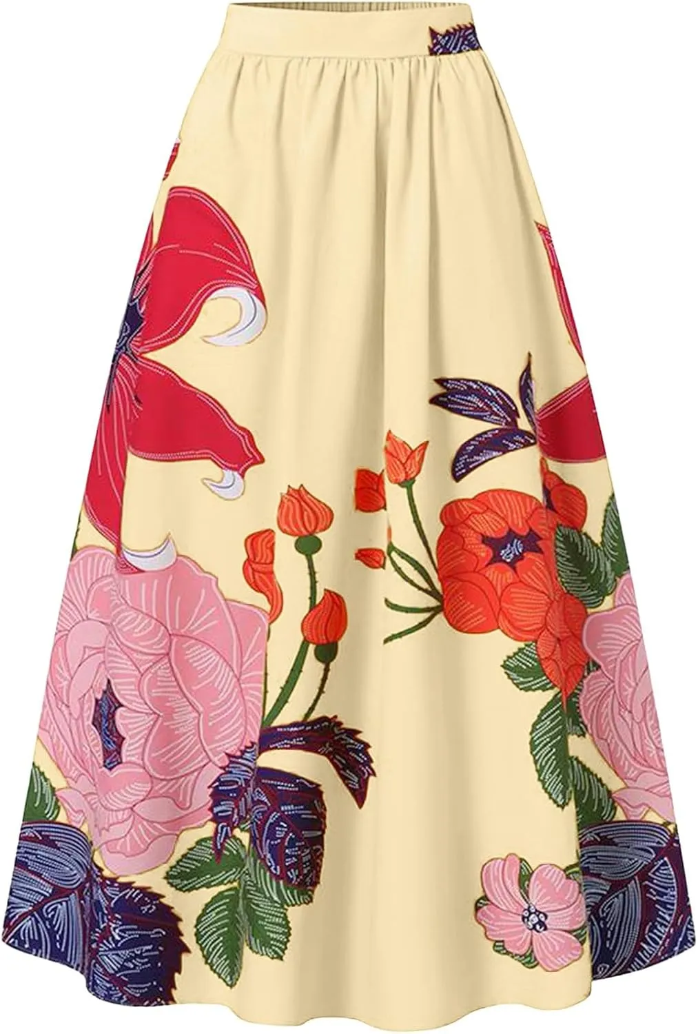 Miyaomn Women's Boho Floral Printed Maxi Skirt Summer Beach High Waisted Mopping Floor Length A Line Long Skirts with Pockets