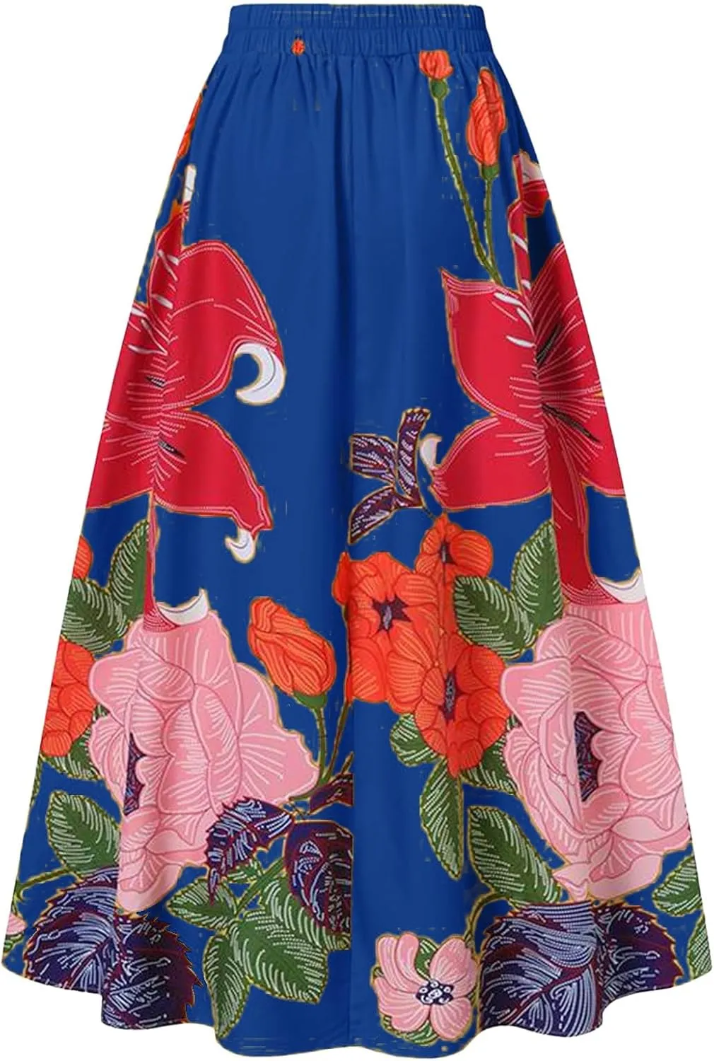 Miyaomn Women's Boho Floral Printed Maxi Skirt Summer Beach High Waisted Mopping Floor Length A Line Long Skirts with Pockets