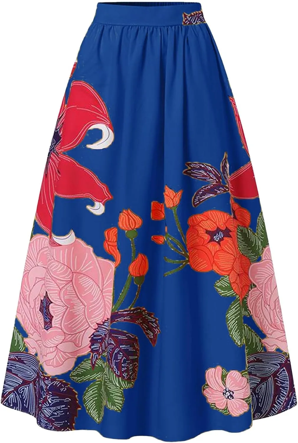 Miyaomn Women's Boho Floral Printed Maxi Skirt Summer Beach High Waisted Mopping Floor Length A Line Long Skirts with Pockets