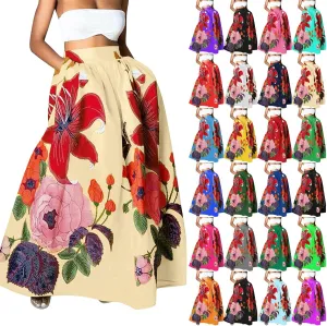 Miyaomn Women's Boho Floral Printed Maxi Skirt Summer Beach High Waisted Mopping Floor Length A Line Long Skirts with Pockets