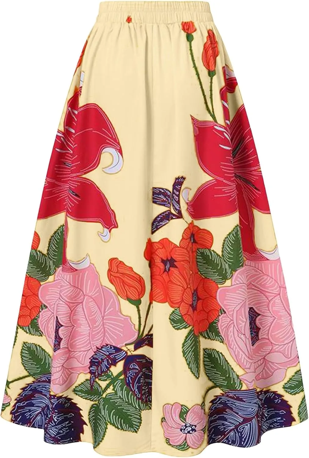 Miyaomn Women's Boho Floral Printed Maxi Skirt Summer Beach High Waisted Mopping Floor Length A Line Long Skirts with Pockets