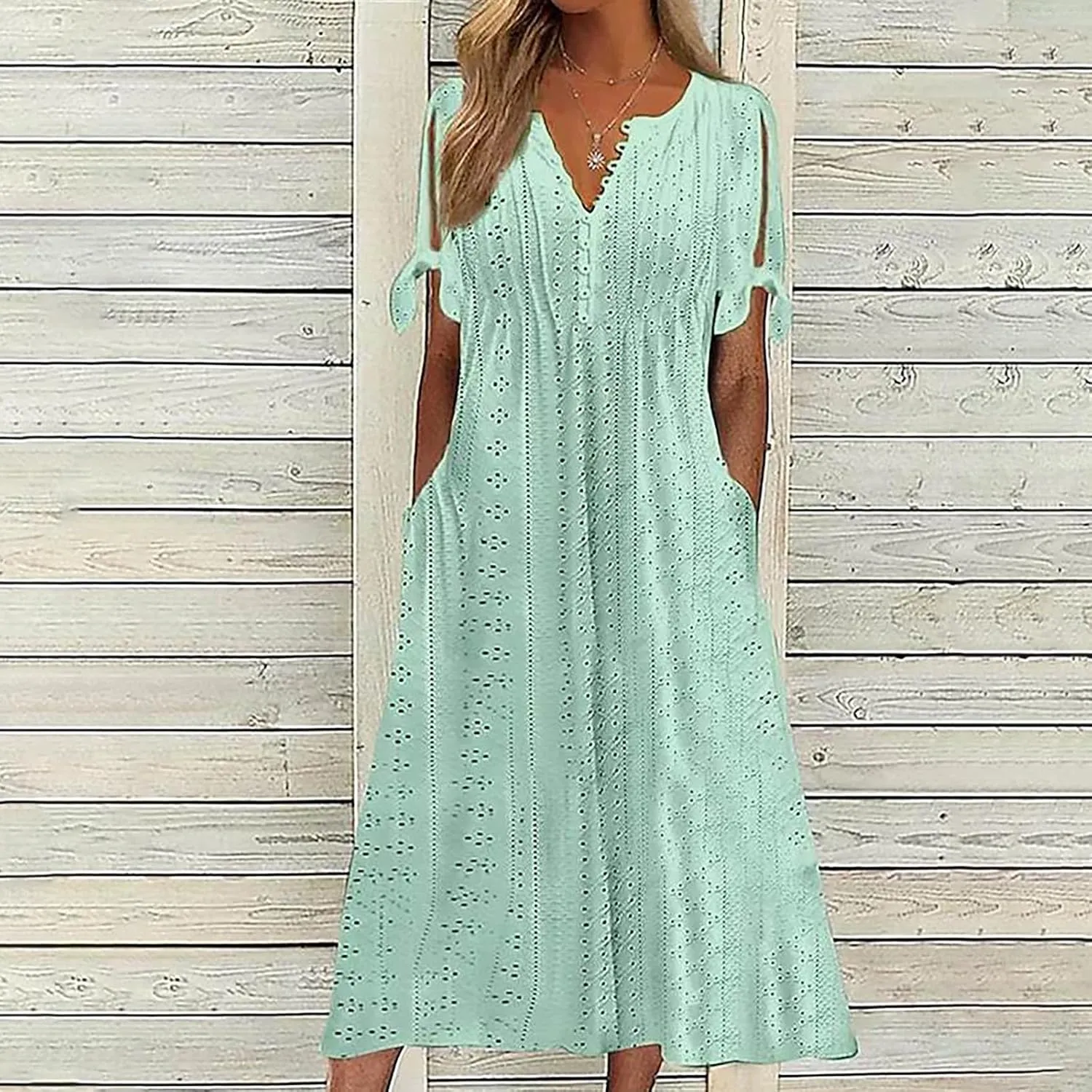 NaRHbrg Womens Summer Dress Casual Floral Print Midi Dress Button V Neck Short Sleeve Dresses Flowy Boho Beach Party Sundress