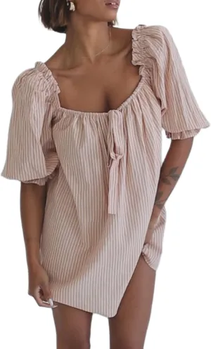 NUFIWI Y2k Cute Babydoll Mini Dress for Women Short Puff Sleeve Ruffle Bow Tie Short Dress Fairy Loose Floral Sundress
