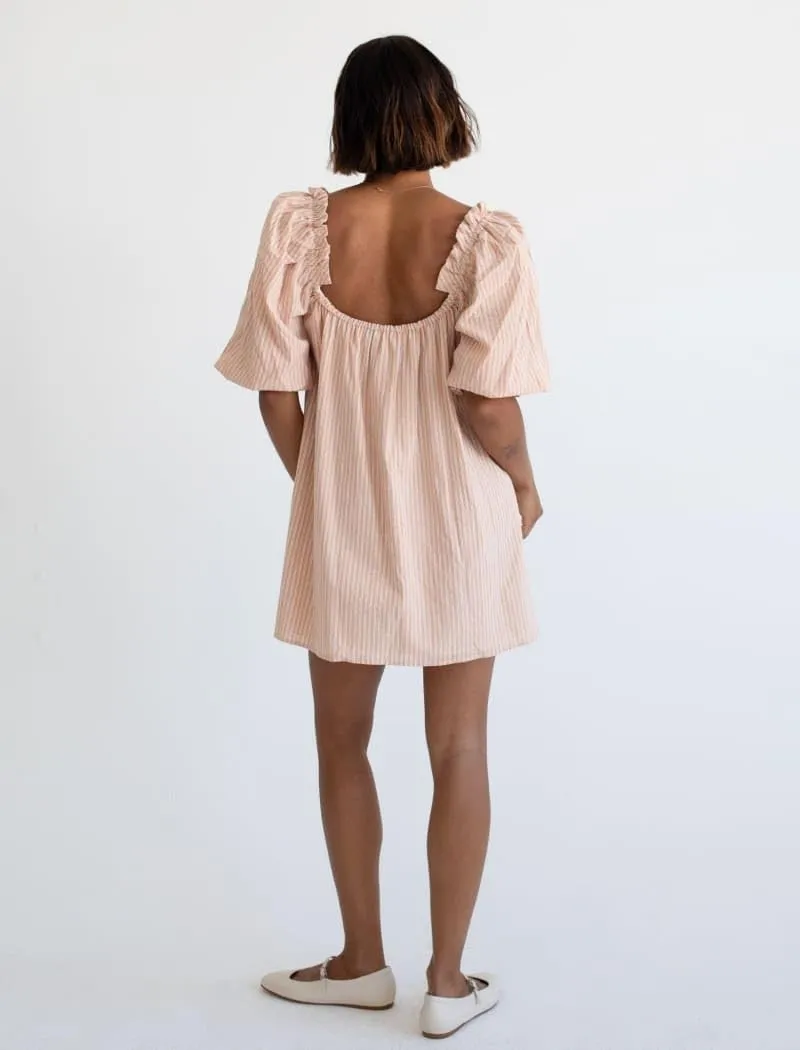 NUFIWI Y2k Cute Babydoll Mini Dress for Women Short Puff Sleeve Ruffle Bow Tie Short Dress Fairy Loose Floral Sundress