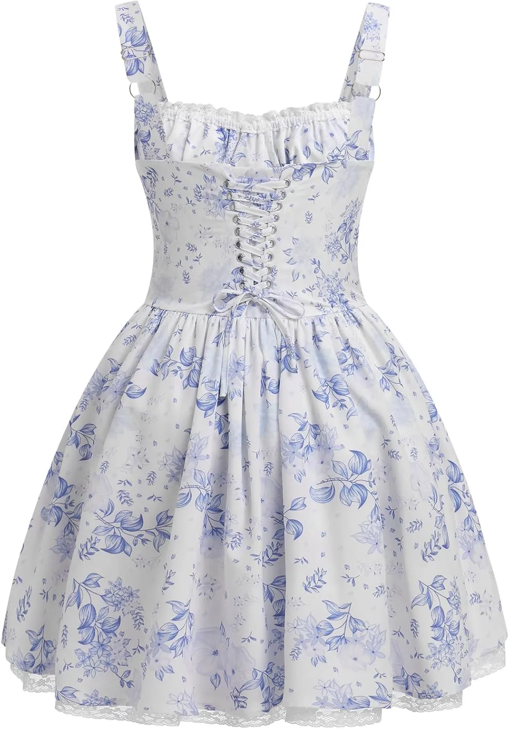 OBEEII Womens Corset Mini Dress Sexy Sleeveless Backless Low Cut Lace Short Dress Ruffle Summer Sundress