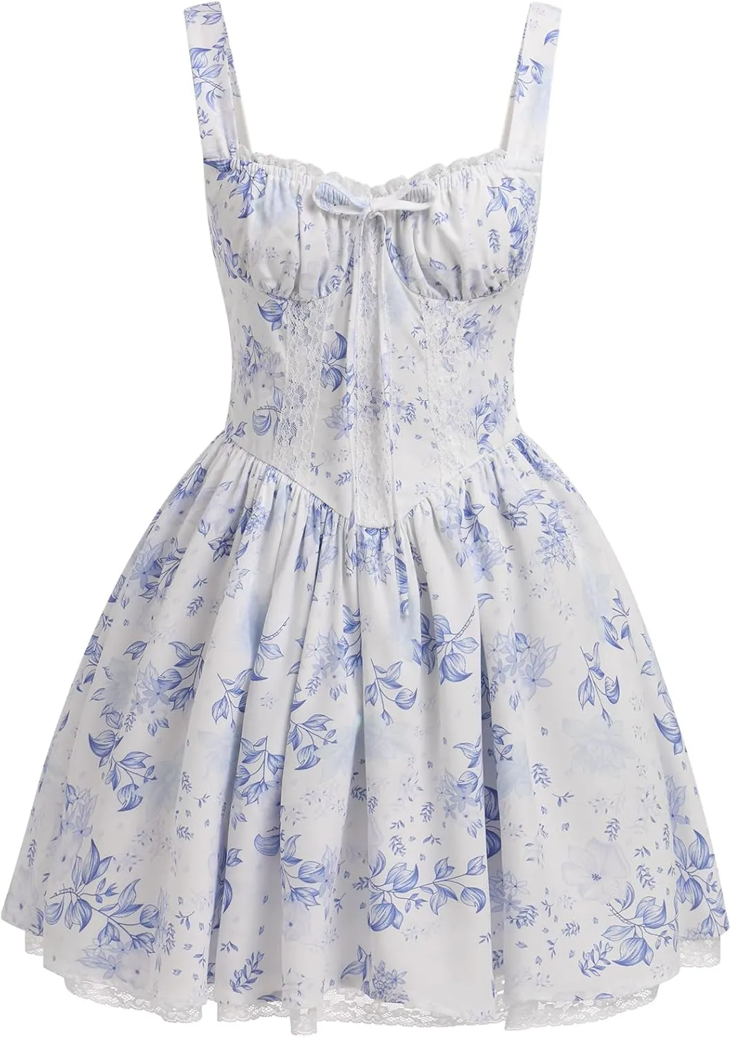 OBEEII Womens Corset Mini Dress Sexy Sleeveless Backless Low Cut Lace Short Dress Ruffle Summer Sundress
