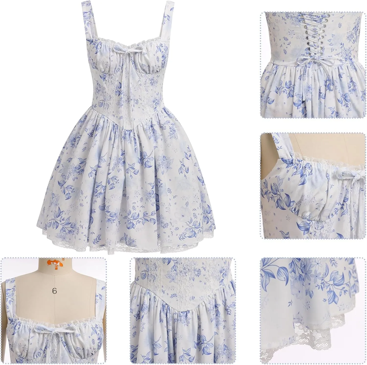 OBEEII Womens Corset Mini Dress Sexy Sleeveless Backless Low Cut Lace Short Dress Ruffle Summer Sundress