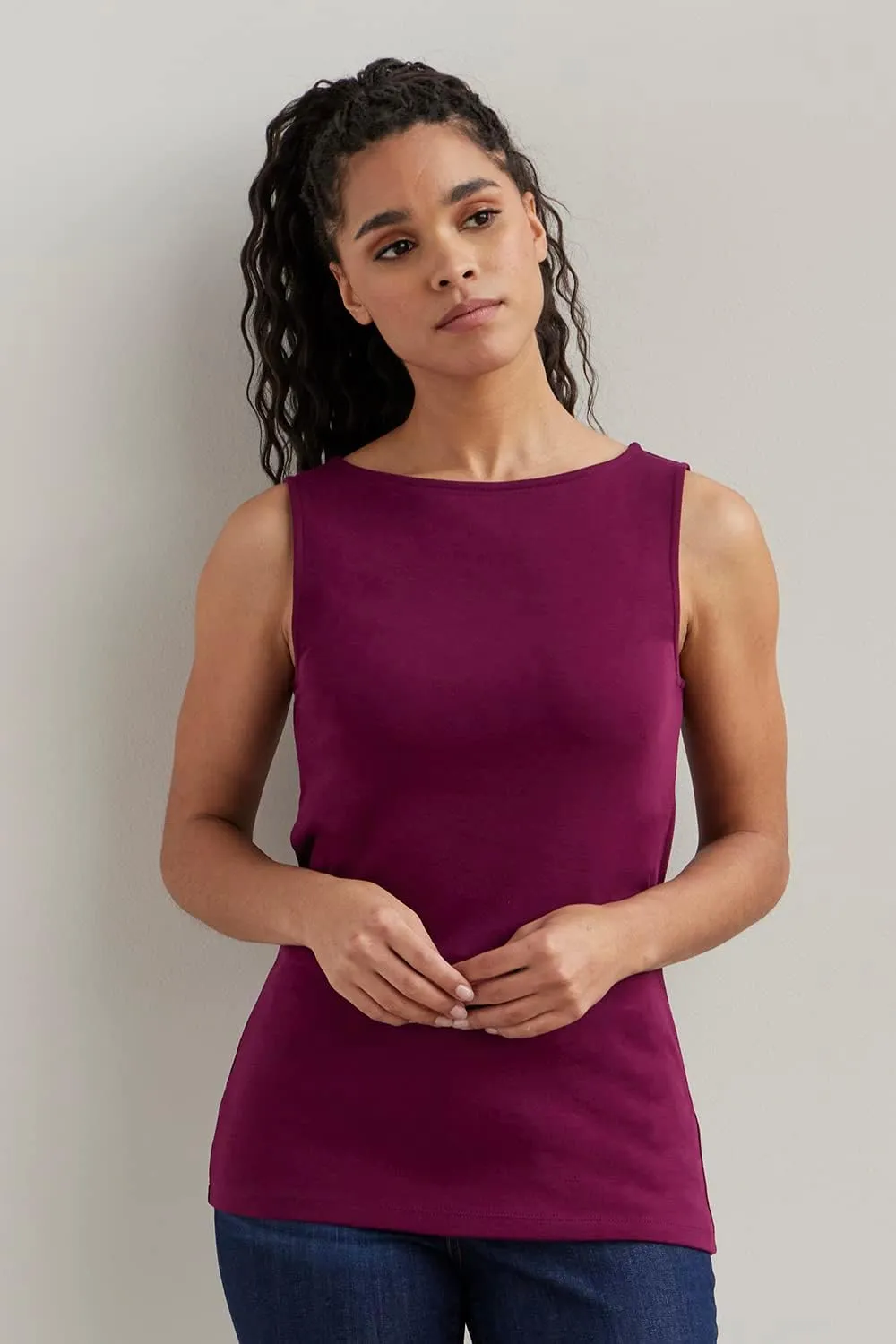 Organic All-Cotton Luxe Sleeveless Boat Neck Tee