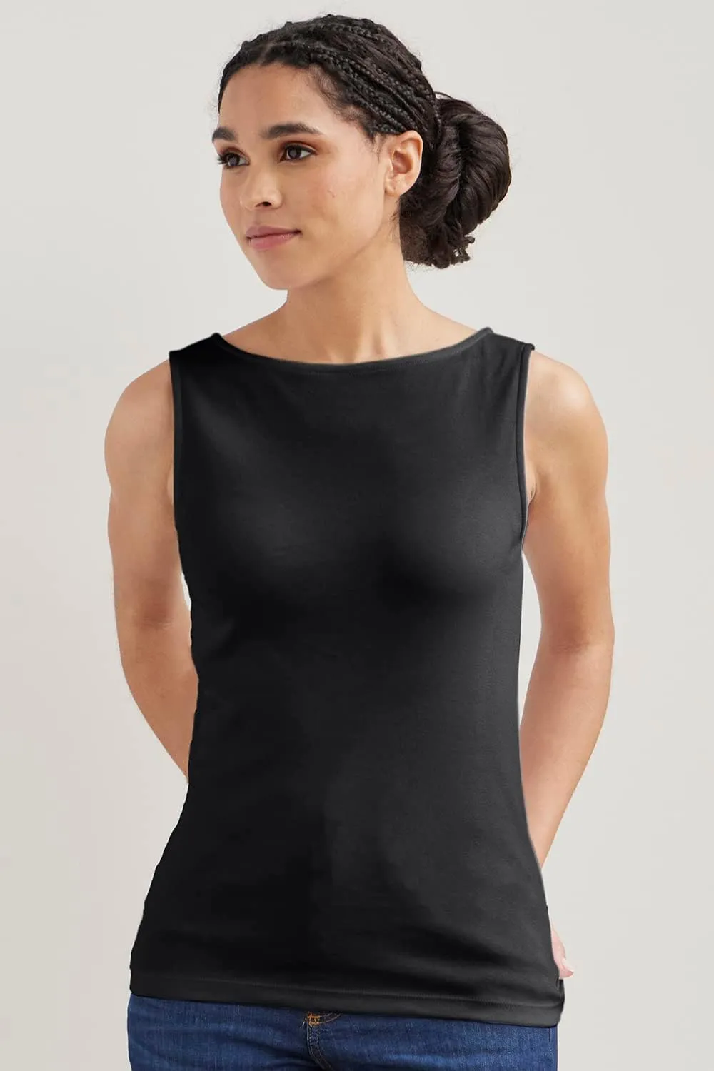 Organic All-Cotton Luxe Sleeveless Boat Neck Tee
