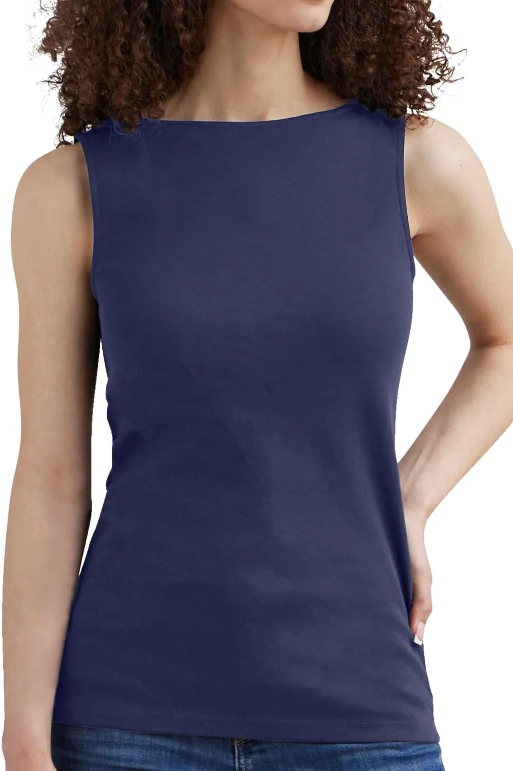 Organic All-Cotton Luxe Sleeveless Boat Neck Tee