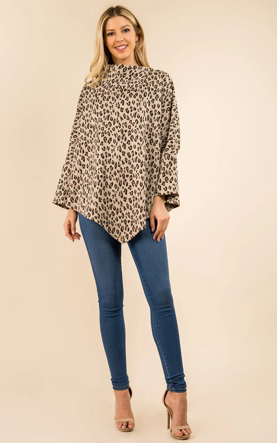 PA3315 Leopard Pattern High-neck Poncho