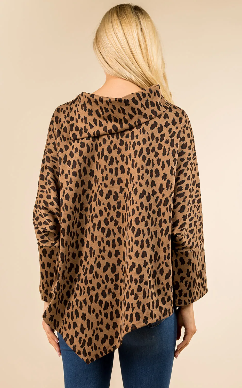 PA3315 Leopard Pattern High-neck Poncho