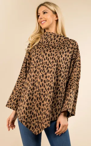 PA3315 Leopard Pattern High-neck Poncho