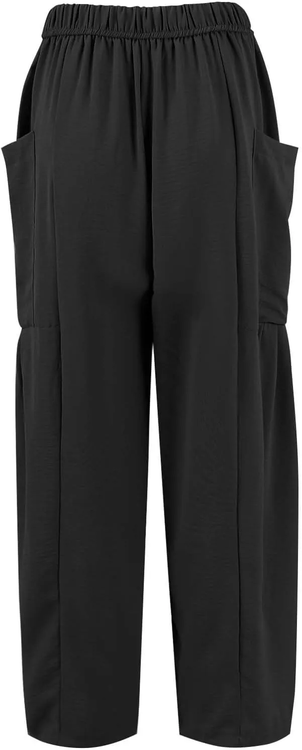 Palazzo Pants for Women Linen Casual Summer Drawstring Elastic Waist Pants Wide Leg High Waisted Solid Trousers 2025