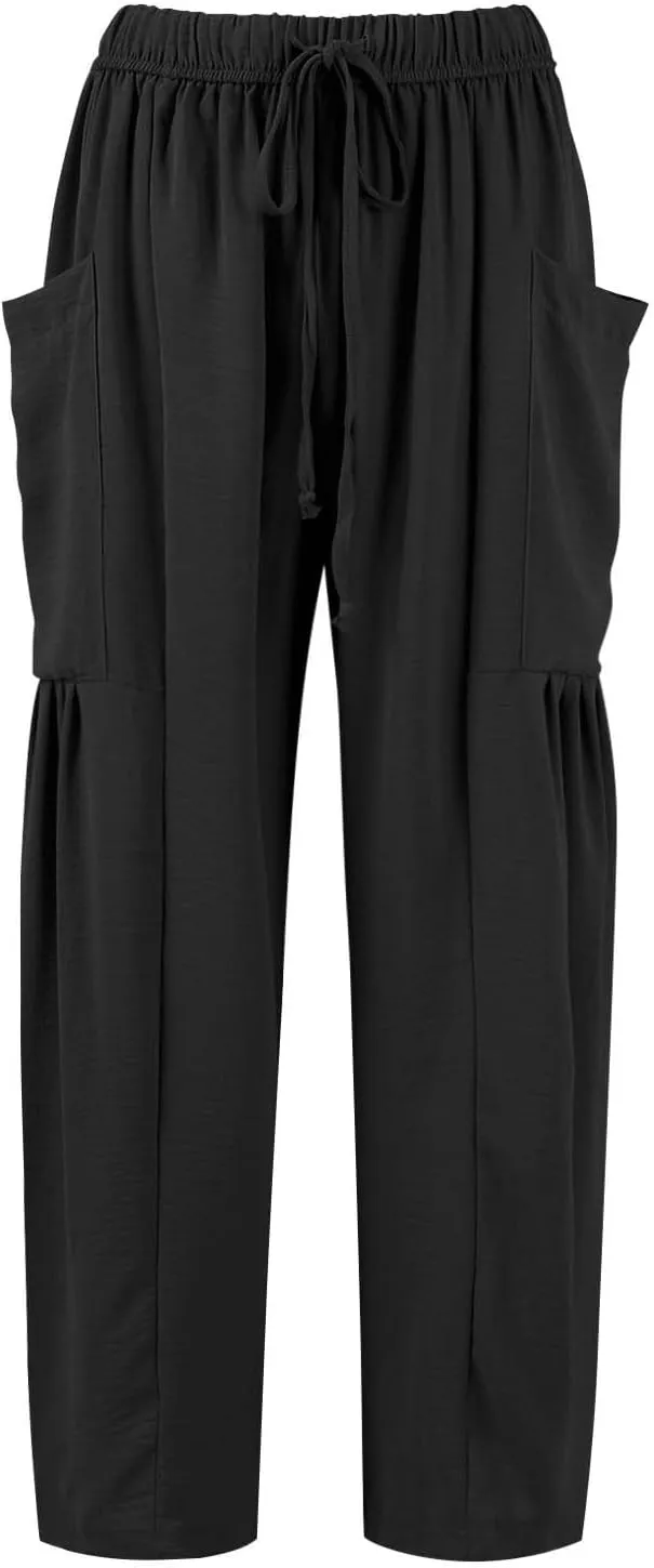 Palazzo Pants for Women Linen Casual Summer Drawstring Elastic Waist Pants Wide Leg High Waisted Solid Trousers 2025