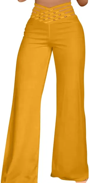 Palazzo Pants for Women Oversized Wide Leg High Waist Pants Summer Baggy Hollow Belt Lightweight Straight Leg Trouser