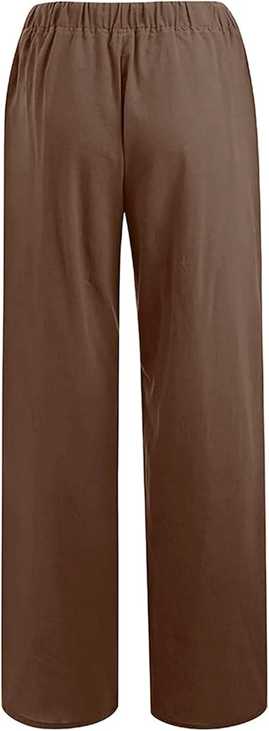 PANOEGSN Low Rise Pants for Women Cotton Linen Bootcut Pants Casual Drawstring Trousers Summer Solid Joggers with Pockets