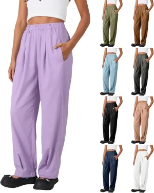 Pants for Women Women's Autumn Fashion Solid Color Elastic Waisted Casual Cropped Pants with Pockets 2024