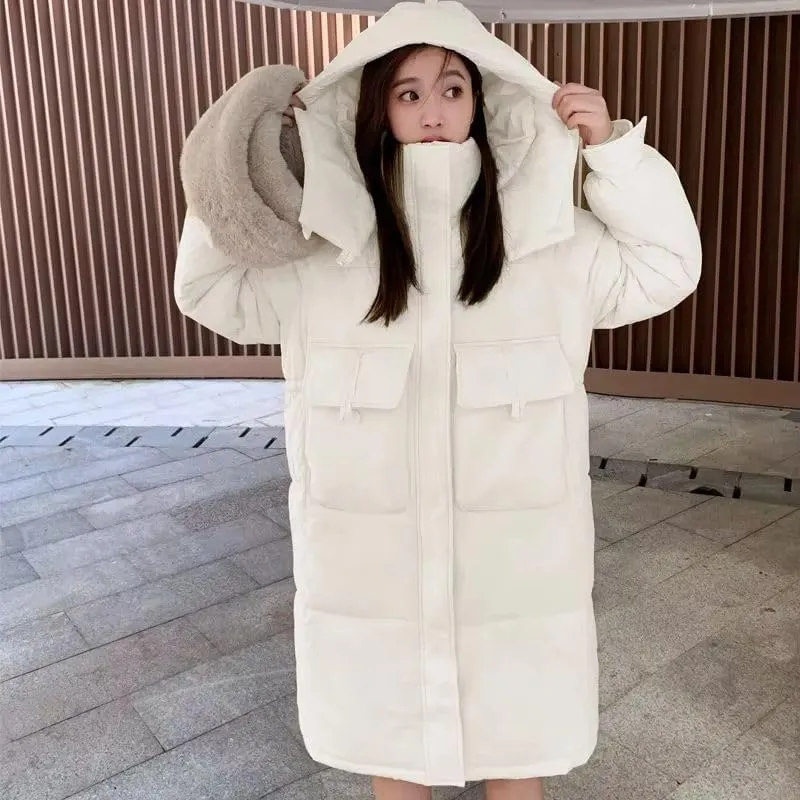 Parkas Jacket Women Autumn Winter Loose Hooded Thicken Warm Down Cotton Padded Short Coat Female Lady Tops